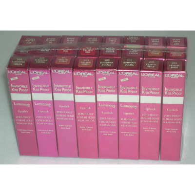L'Oreal Invincible Kiss Proof Lipsticks Singles Boxed (24 UNITS)