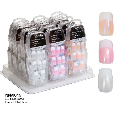 Royal 24 graduated french manicure nails with glue (12 UNITS)