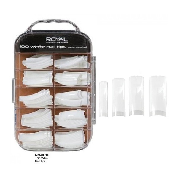 Royal 100 White long square nail tips (12 UNITS) - Click Image to Close