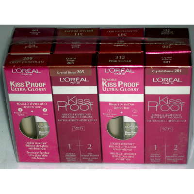 L'Oreal Kiss Proof Ultra Glossy Lipstick Duo Boxed (12 UNITS)