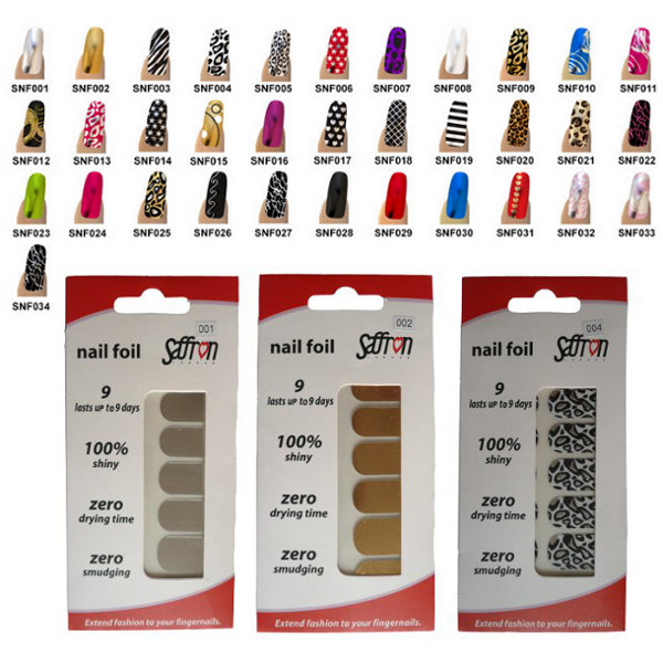 Saffron Nail Foil - 16 Adhesive Nail Foils Per Pack (12 UNITS) - Click Image to Close