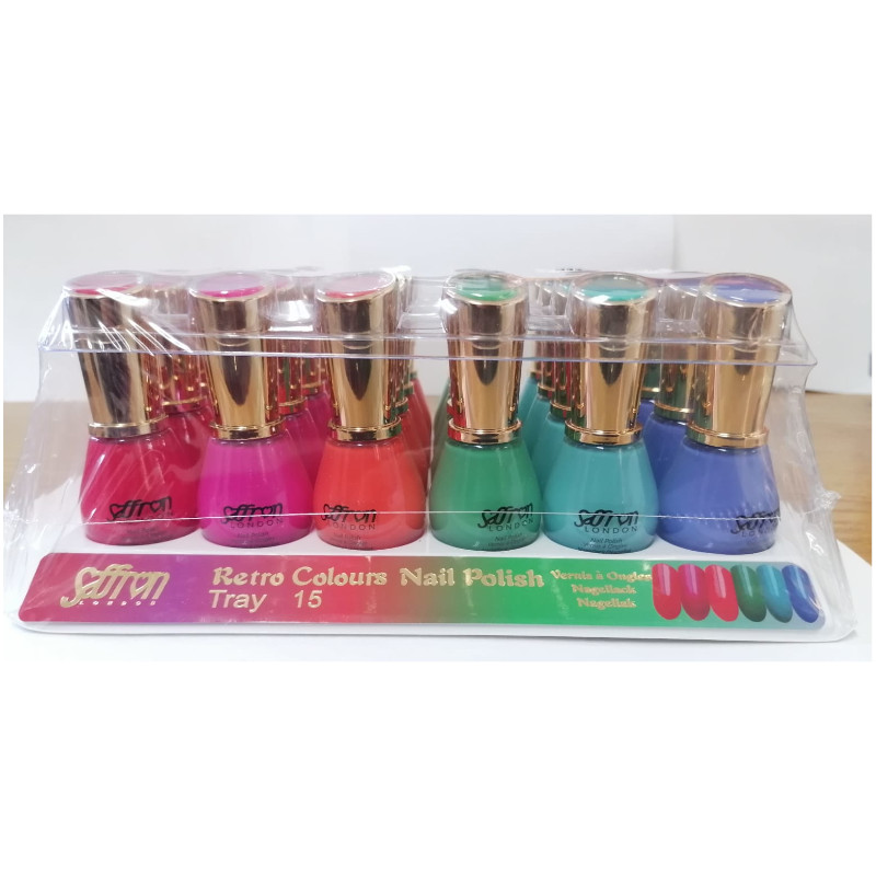 Saffron Retro Colours Nail Polish Tray 15 (24 UNITS) - Click Image to Close