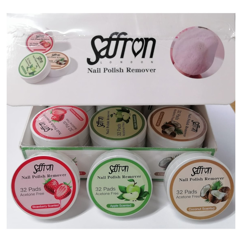 Saffron Nail Polish Remover 32 Pads Acetone Free (24 UNITS) - Click Image to Close