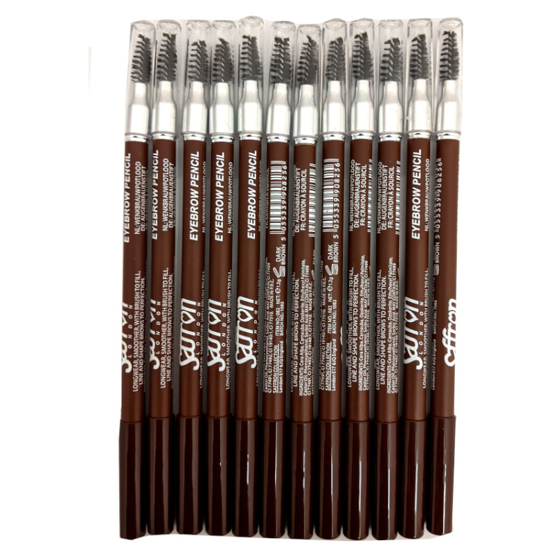 Saffron Eyebrow Pencils With Brush Dark Brown (12 UNITS) - Click Image to Close